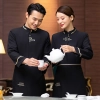 2022  fashion summer patchwork short sleeve  tea house  waitress waiter jacket cafe  wait staf uniform discount
