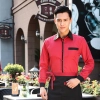2022 short sleever stripes printing restaurants coffee bar waiter waitress uniform shirt Color men red