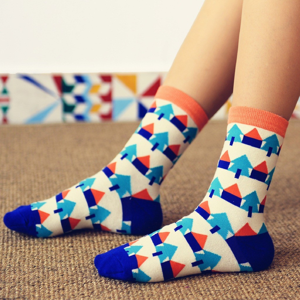 2015 pure cotton small house print knitted women socks
