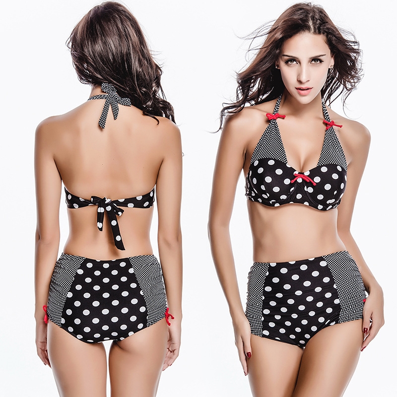 fashion Europe dot print women two-piece swimwear swimsuit