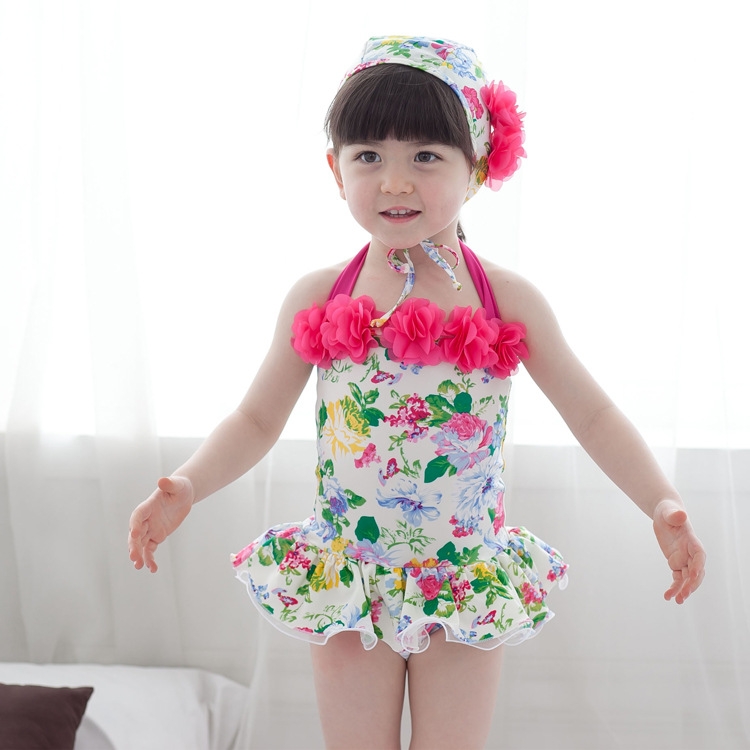 cute floral printing kid swimwear