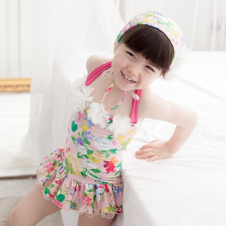 cute floral printing kid swimwear