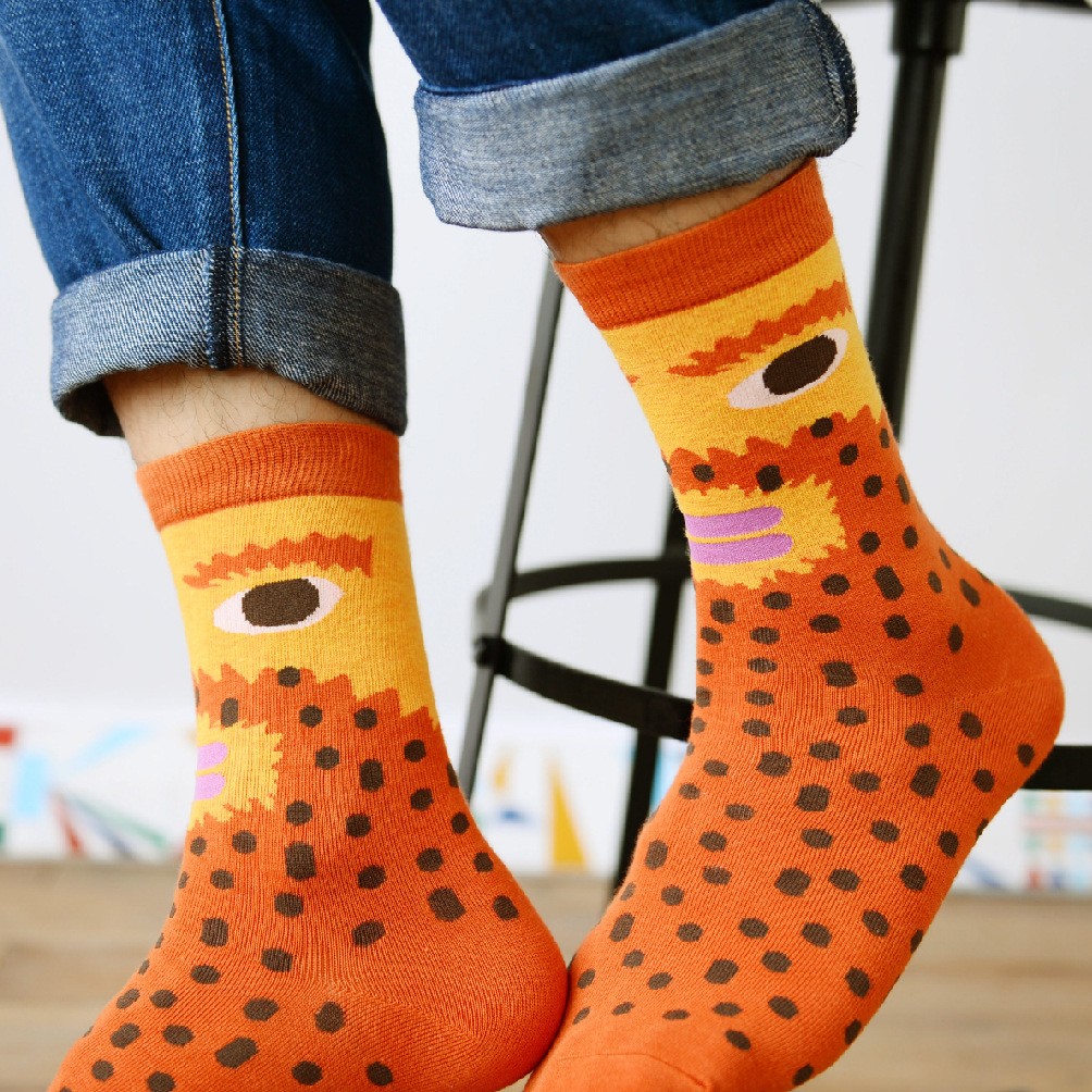 spring autumn orange face pattern cotton socks for men and women