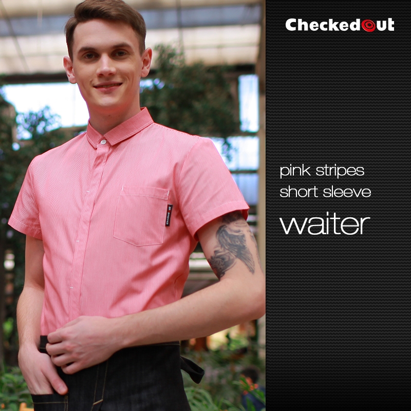 fashion stripes design short  long sleeve waiter shirt blouse