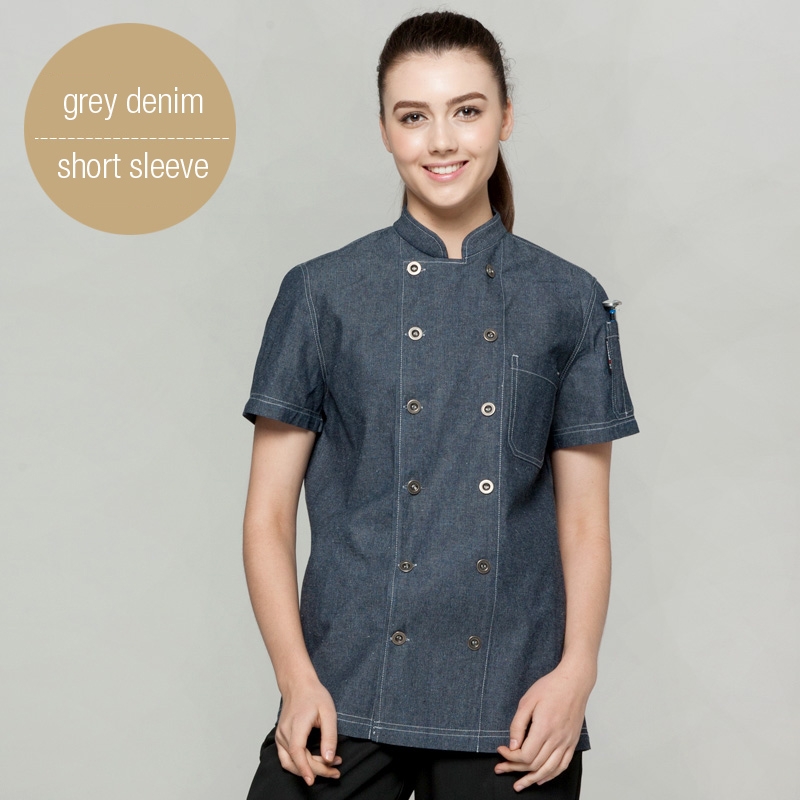 fashion denim fabric long sleeve chef blouse jacket uniform