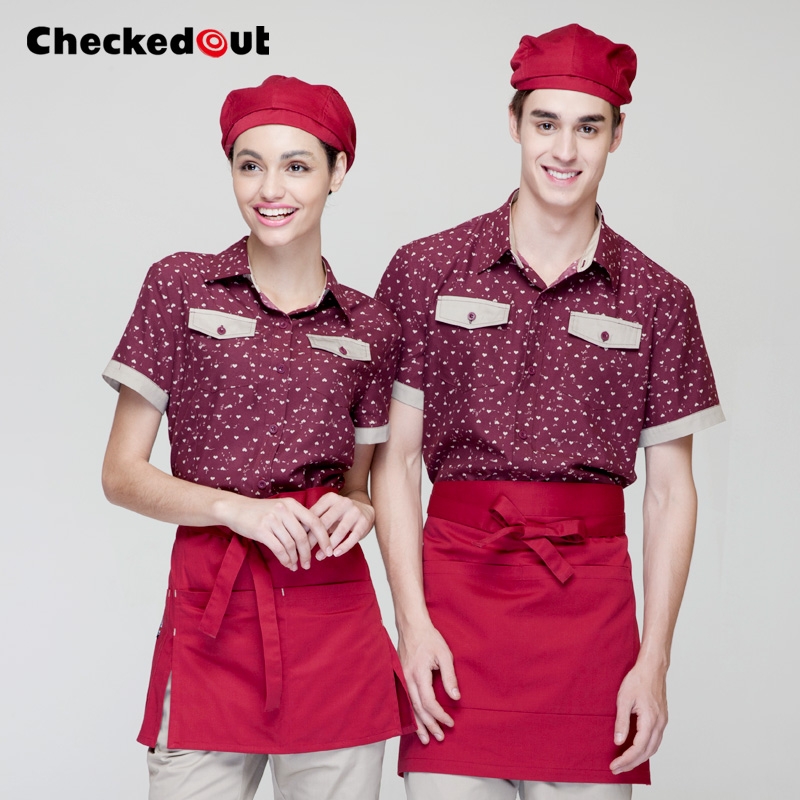 england design heart print restaurant waiter uniforms