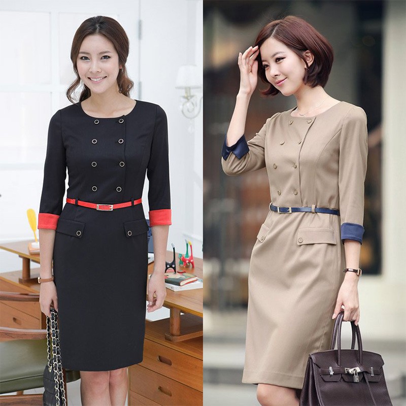 Korea design double breasted work dress for office women