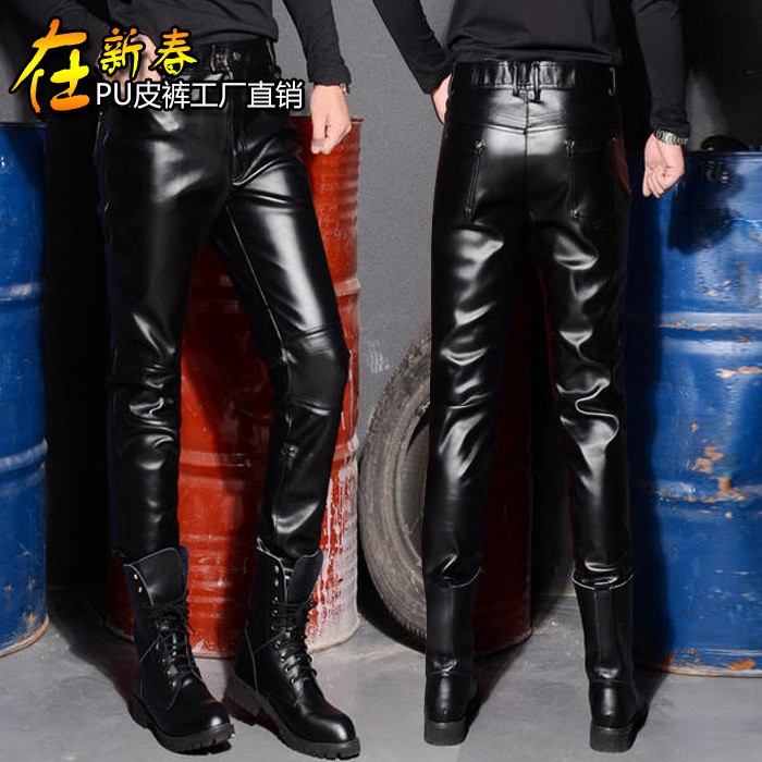 Korea design slim fit club party PU leather young men's pant trousers