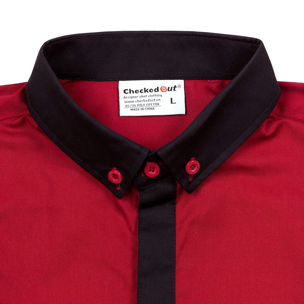 fashion contrast grid twill collar shirt (can be used as hotel waiter uniforms)