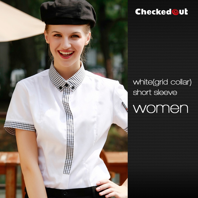 fashion contrast grid twill collar shirt (can be used as hotel waiter uniforms)