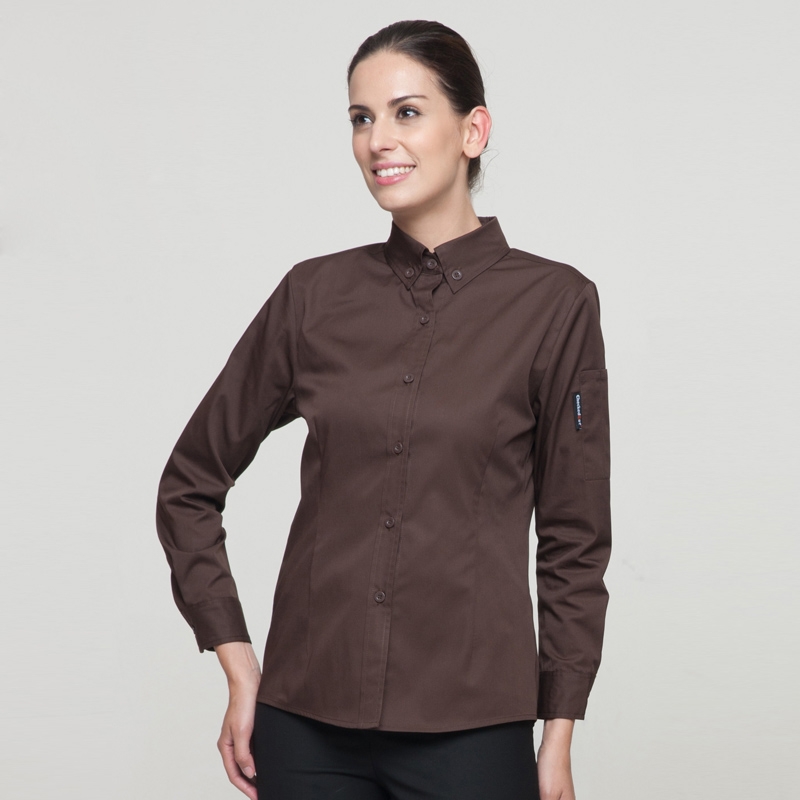 long sleeve button down collar waiter uniform waitress shirt 