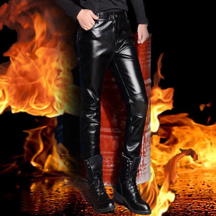 Korea design slim fit club party PU leather young men's pant trousers