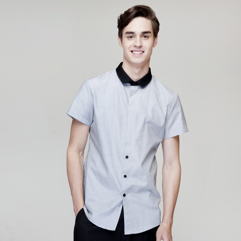 grey Peter pan collar short sleeve waiter shirt waiter uniforms