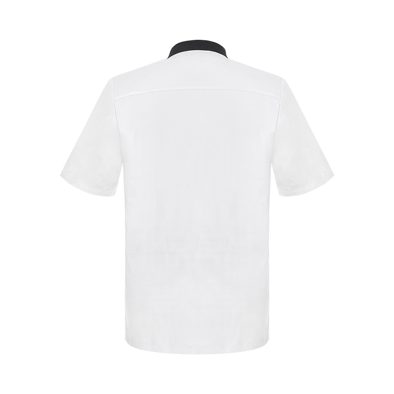black contrast collar short sleeve unisex chef blouse - TiaNex