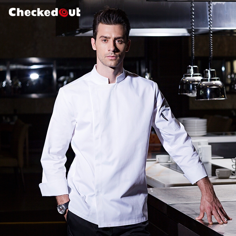 2016 new design fashion invisible button long sleeve chef work wear uniform