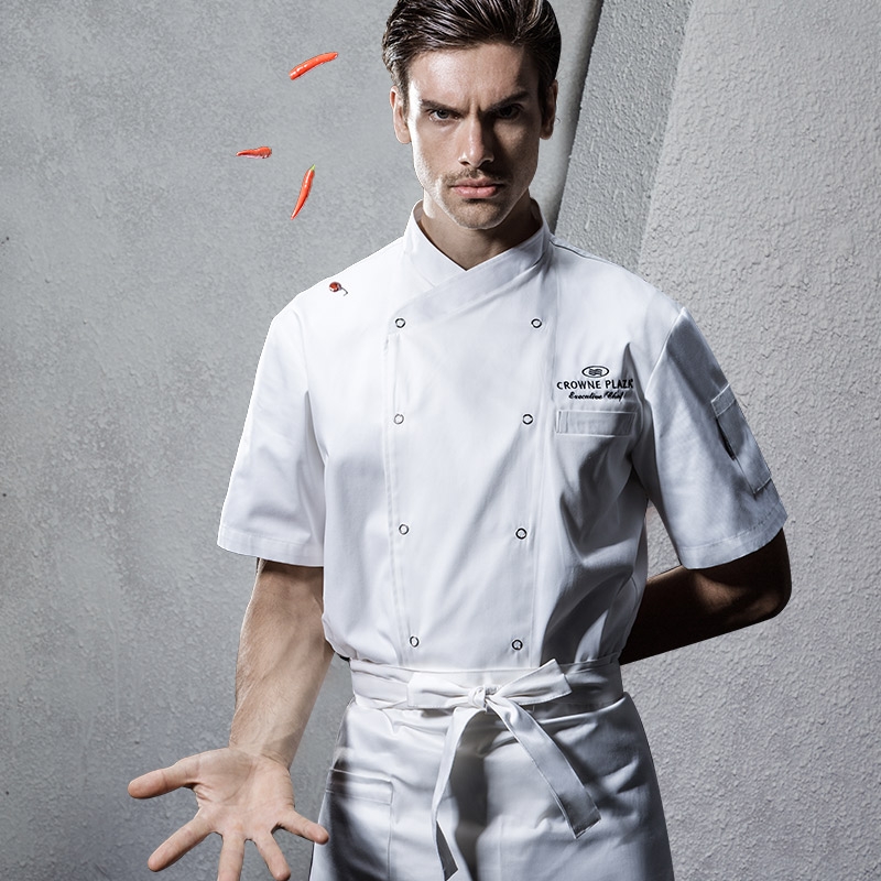 short sleeve snap button design chef jacket suit