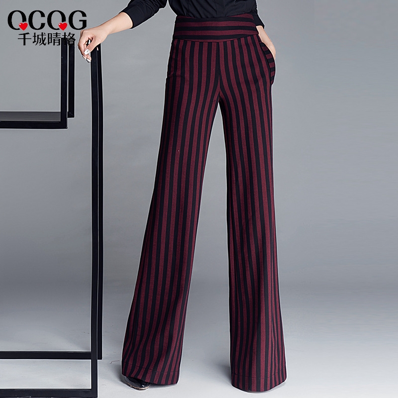 office style wine black stripes women pant trousers - TiaNex