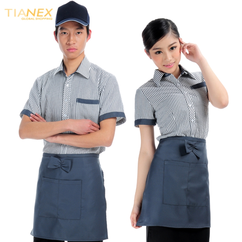hot sale stripes design waiter waitress shirt + apron gift disocunt