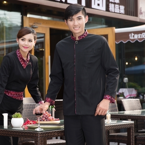 short sleeve button belt waiter store clerk dress uniforms