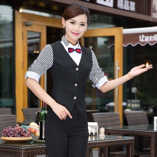 black dot hem summer waiter shirt uniforms