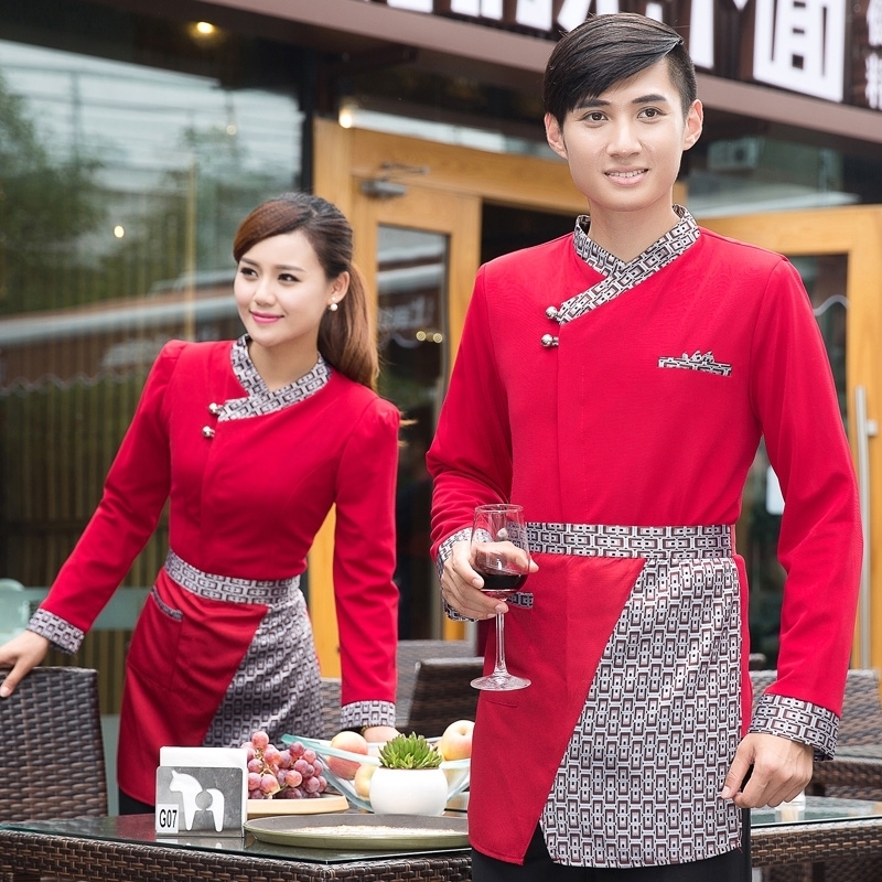 fashion stripes print hotel restaurant waiter waitress shirt workwear