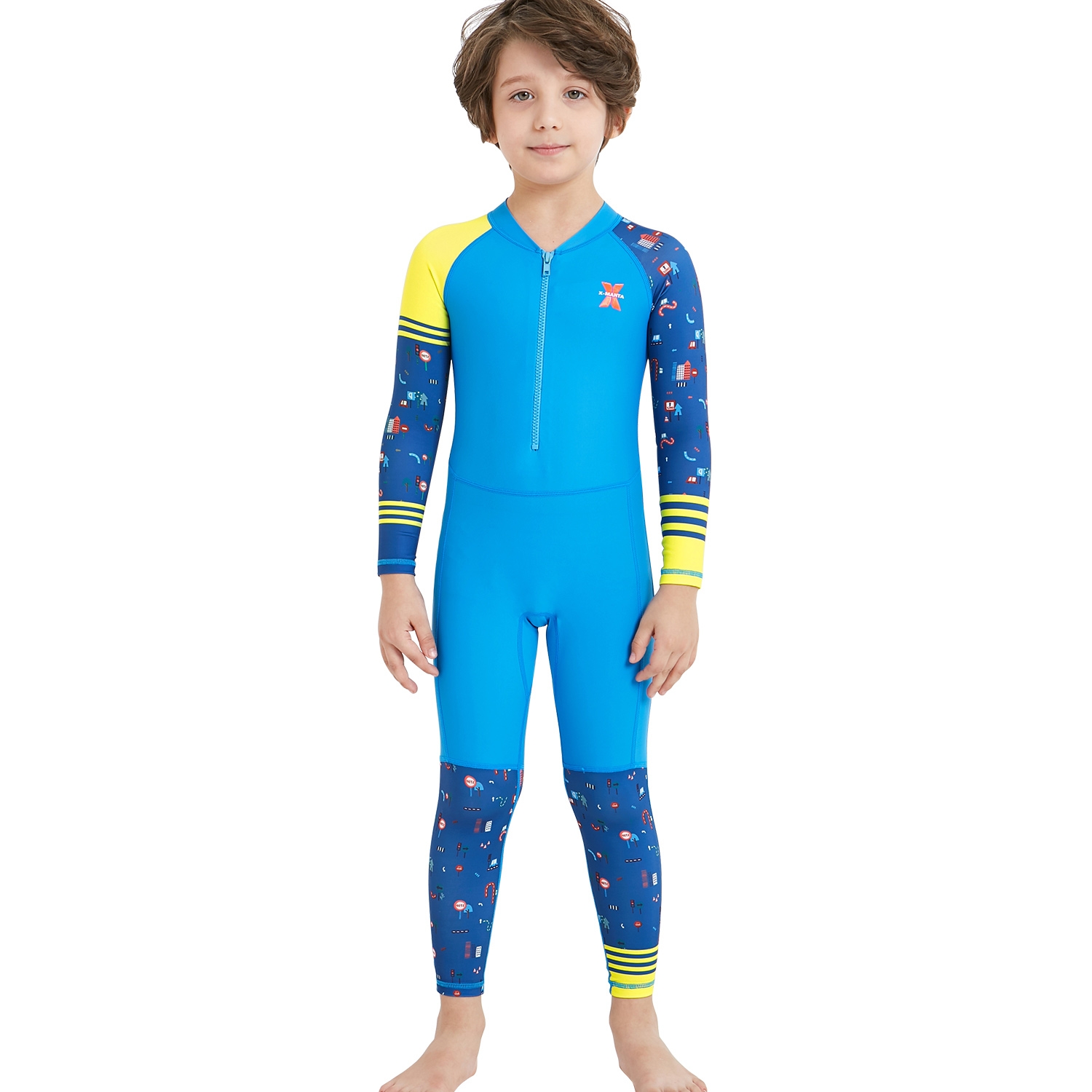 fashion zipper printing girl  boy wet suit swimwear