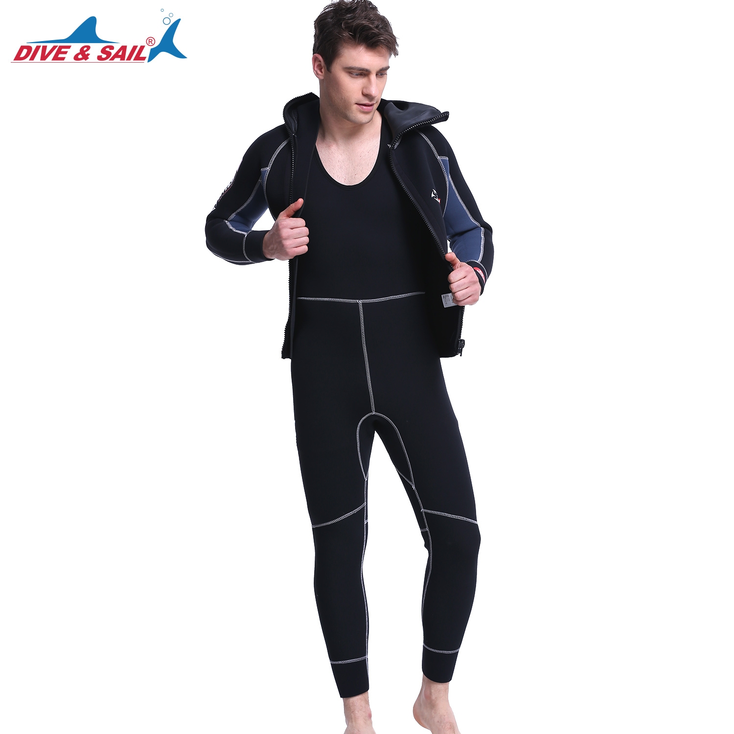 high quality neoprene thicken warm hooded men wetsuit two-piece suit