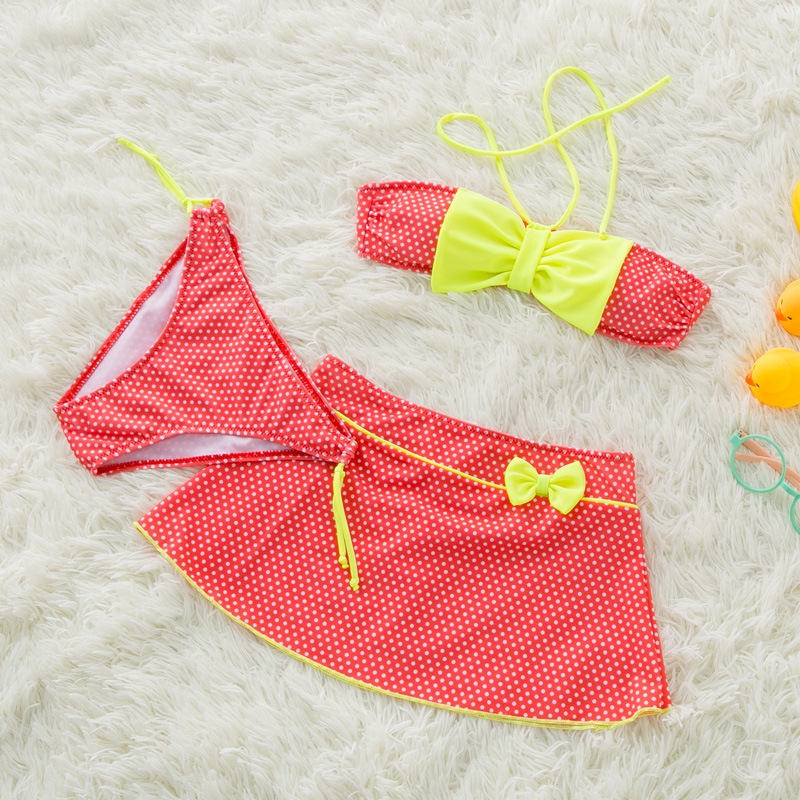 bow dot print children little girl swimwear two piece set
