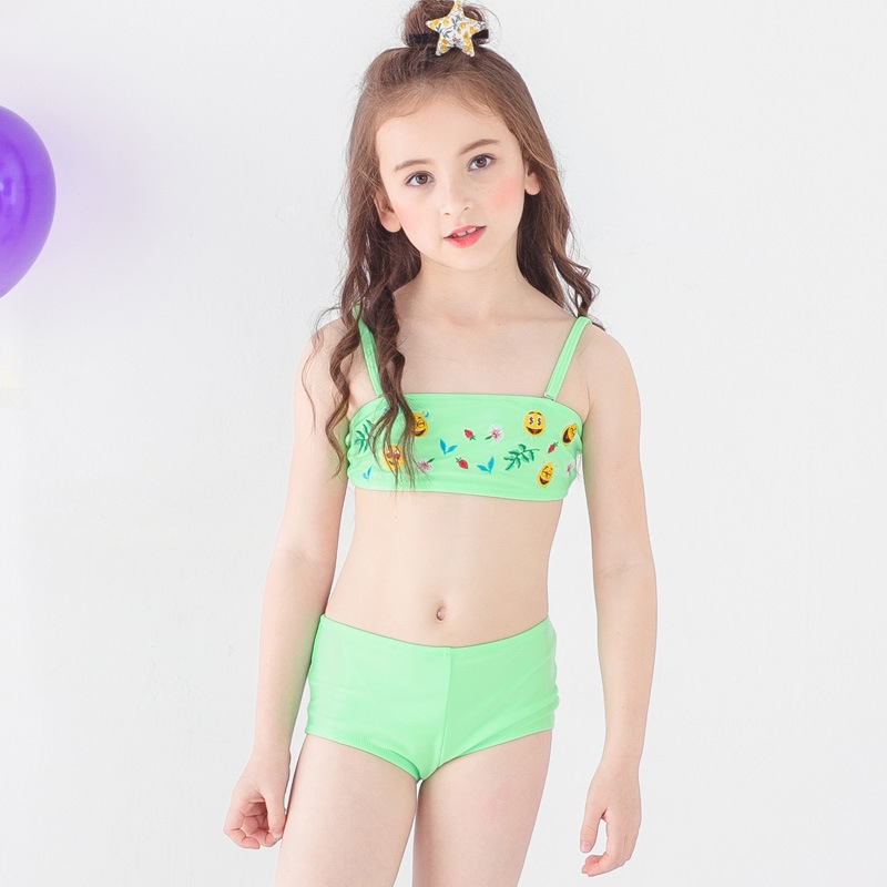 fashion Emoticon print little girl swimwear bikini two piece set