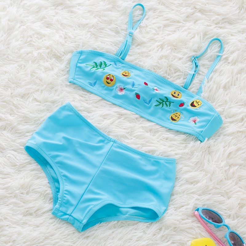 fashion Emoticon print little girl swimwear bikini two piece set