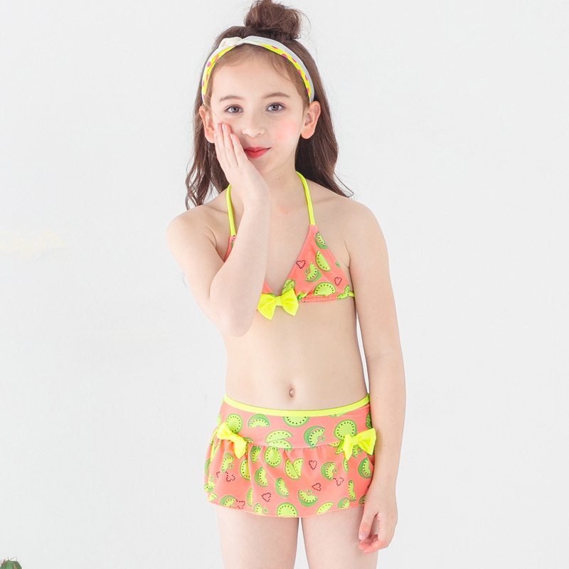 lemon printing little girl teen swimwear