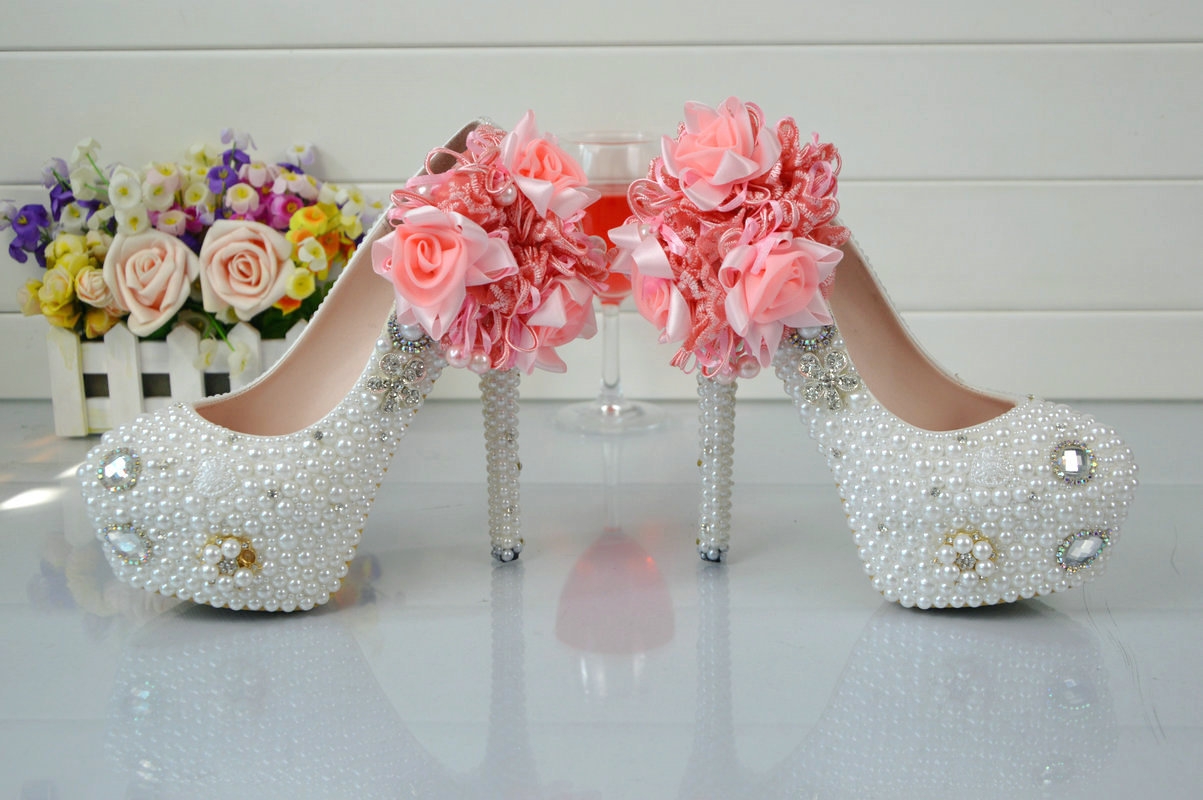 floral bead wedding shoes bride pumps