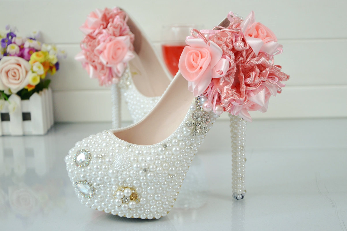 floral bead wedding shoes bride pumps