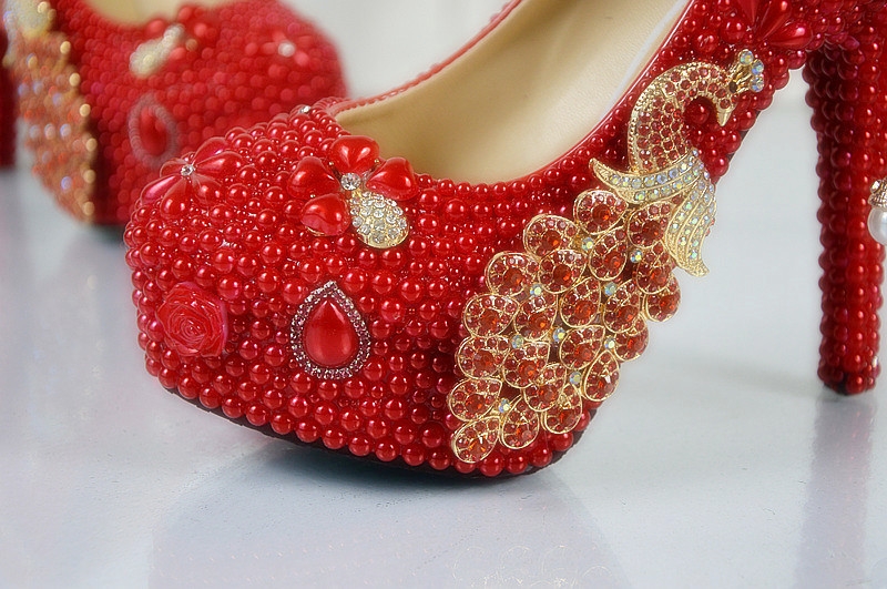 fashion tassel bead pendant peacock women pumps shoes wedding shoes
