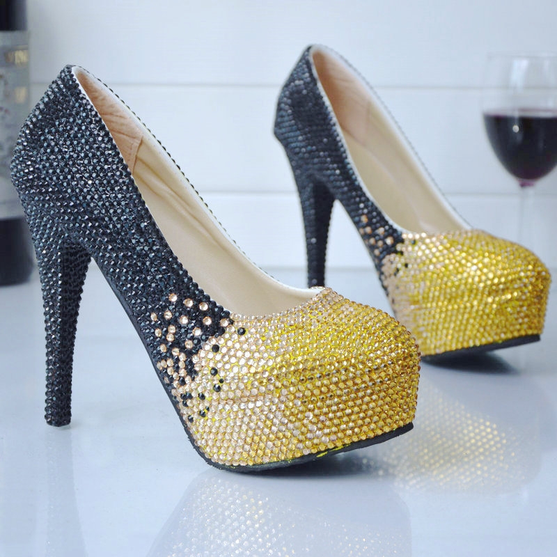 new design golden black young lady  wedding shoes pumps