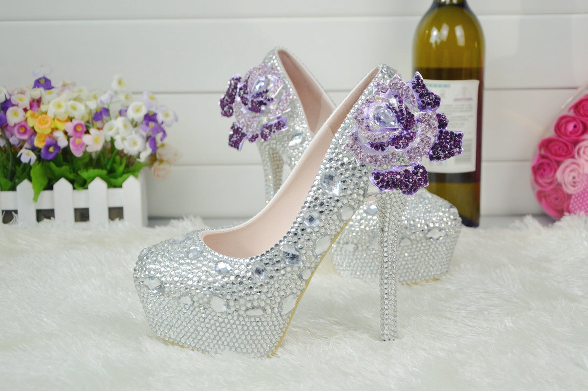 high quality floral women wedding  crystal shoes pumps