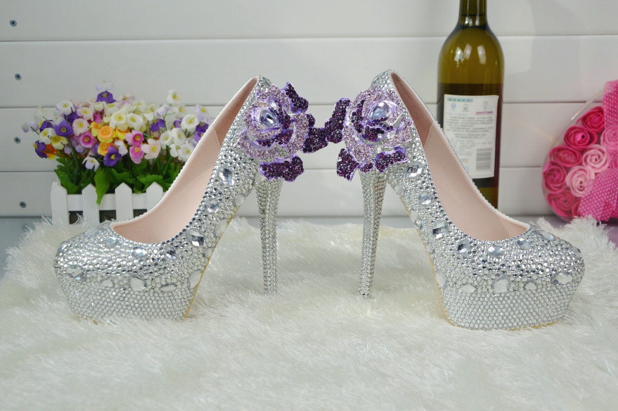 high quality floral women wedding  crystal shoes pumps