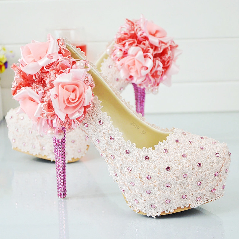 lace flower women wedding shoes pumps - TiaNex