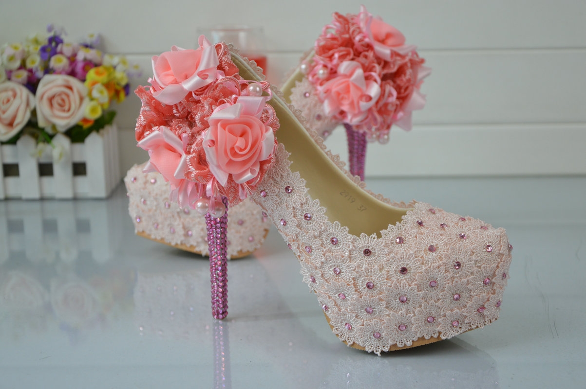 lace flower women wedding shoes pumps