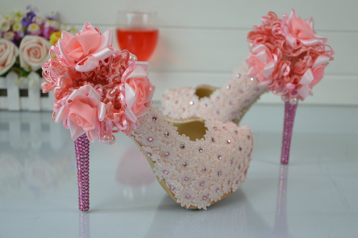 lace flower women wedding shoes pumps