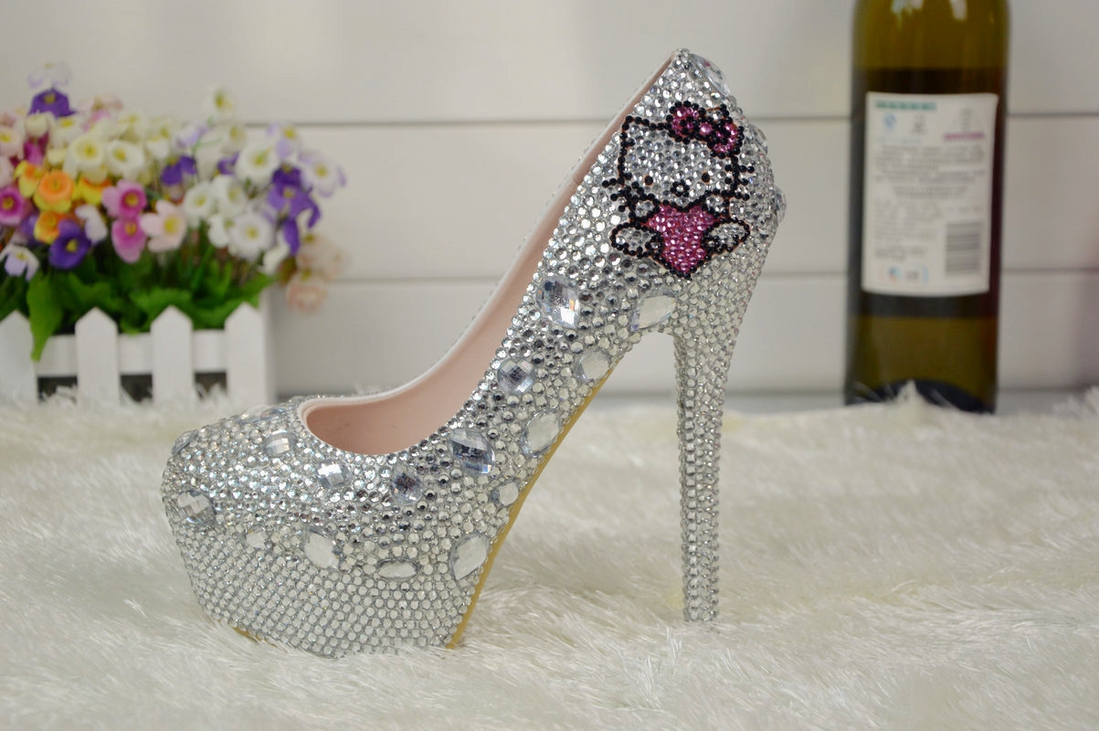 2022 cute hello  kitty  bride shoes  women wedding  crystal 