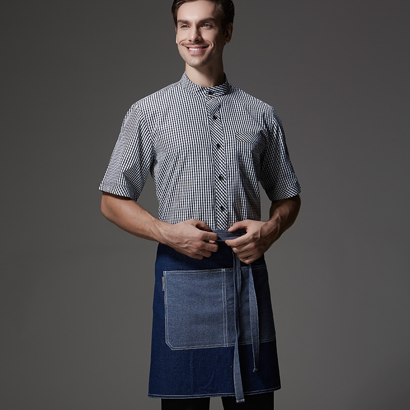 Europe denim fabric patchwork unisex apron uniform