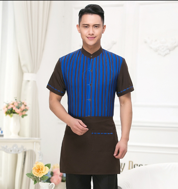 high quality stripes hotel restaurant waiter waitress shirt uniform with apron
