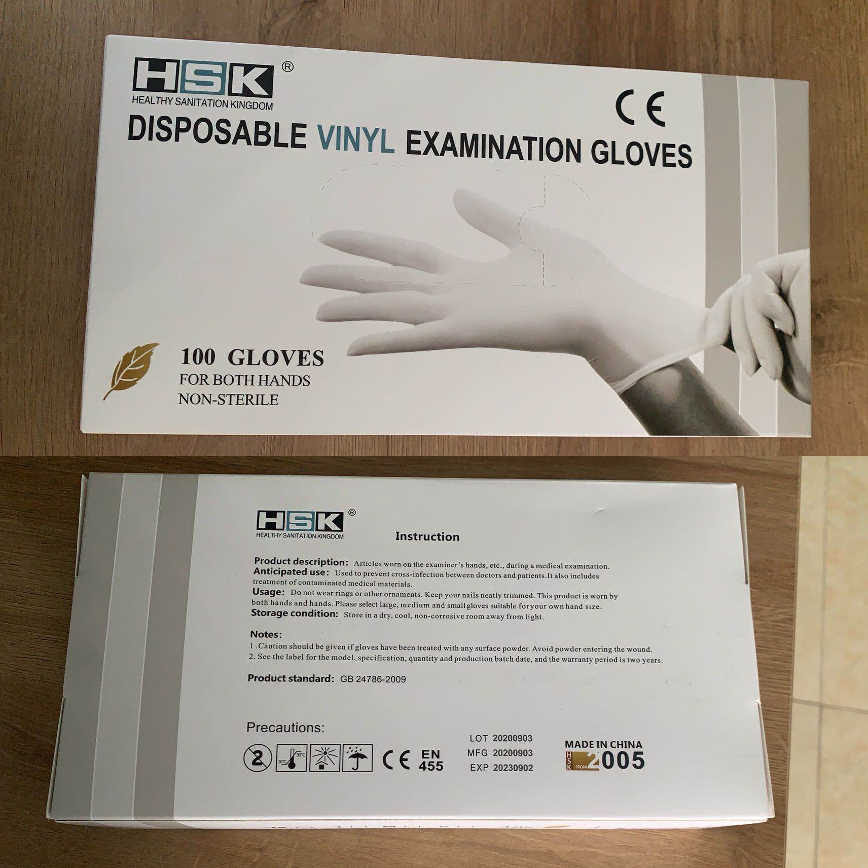 HSK vinyl PVC disposable  gloves medical exam glove EN455