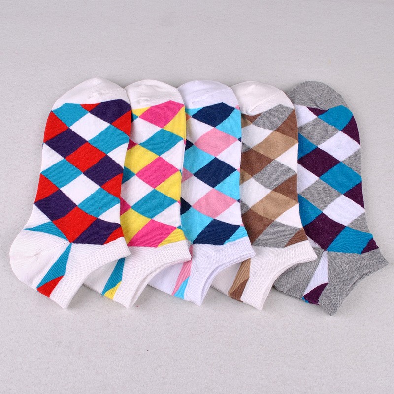 spring contract color argyle knitted women socks