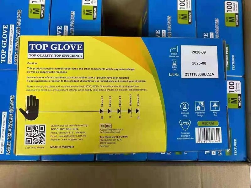 top gloves  Medical grade latex examination glove CE certificated OGT ready stock in Malaysia