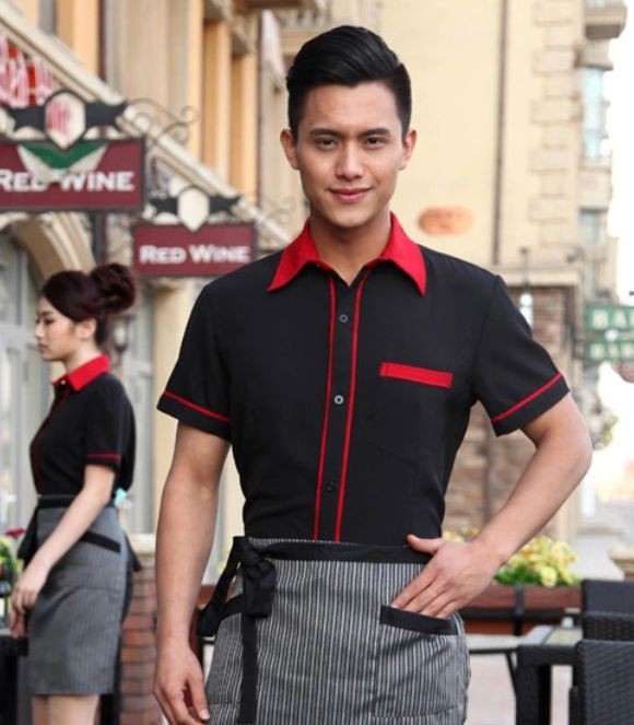 classic short sleeve stand collar waiter shirt