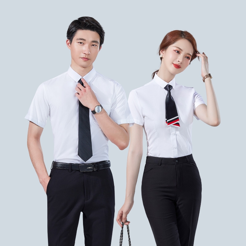 2022 short sleeve solid color office formal work  shirt  uniform for women men business shirt