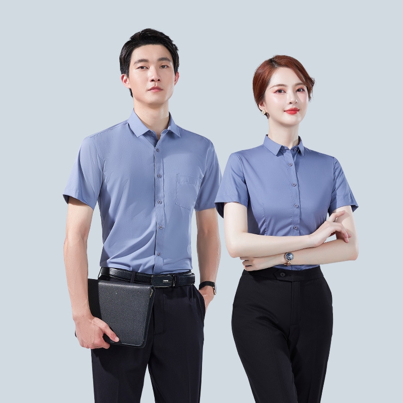 2022 short sleeve solid color office formal work  shirt  uniform for women men business shirt