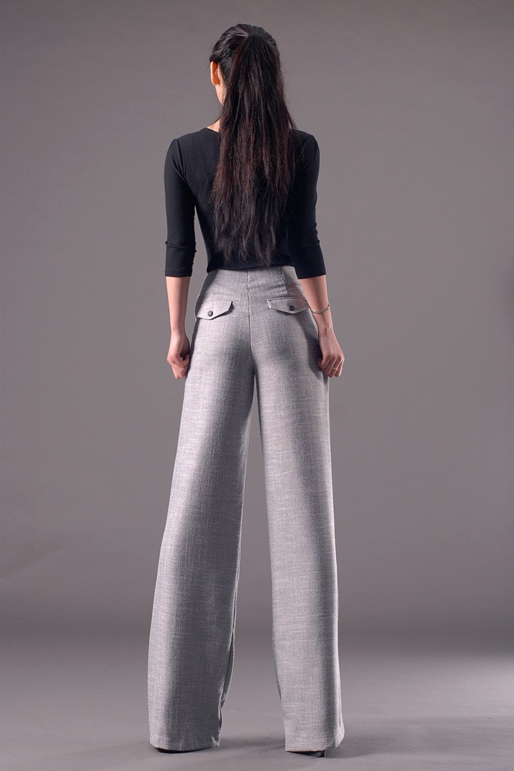 Korea linen invisible zipper office career work women's wide leg pant trousers jeans